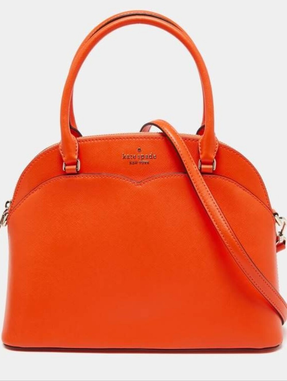 Kate Spade New York Coral Orange Saffiano Leather Dome Satchel Crossbody Bag